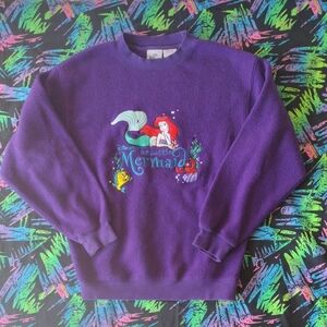 VTG Disney's The Little Mermaid Embroidered Fleece Crewneck Sweatshirt